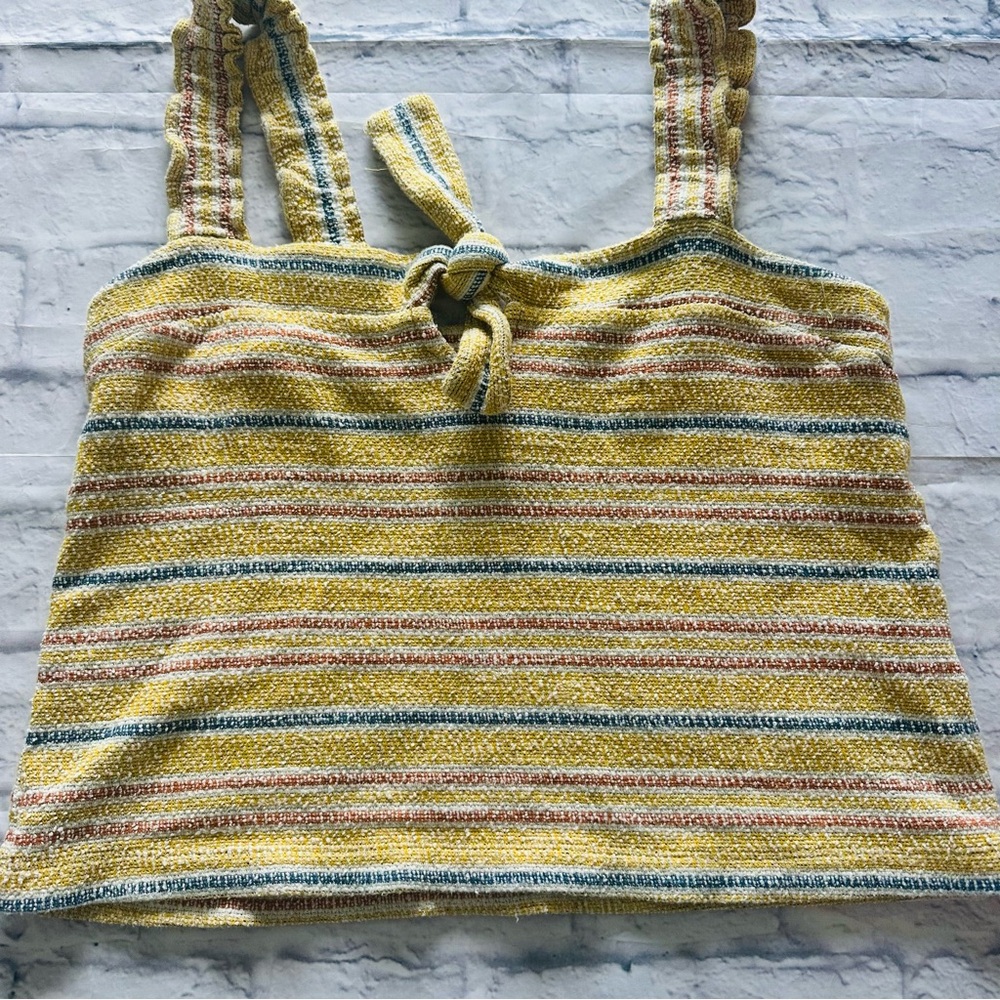 Madewell Texture & Thread Tank S | NWOT Yellow Stripe Tie Front Cotton